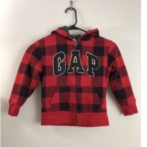Gap Kids XS 4/5 Red Plaid Sherpa Lined Hoodie Zip